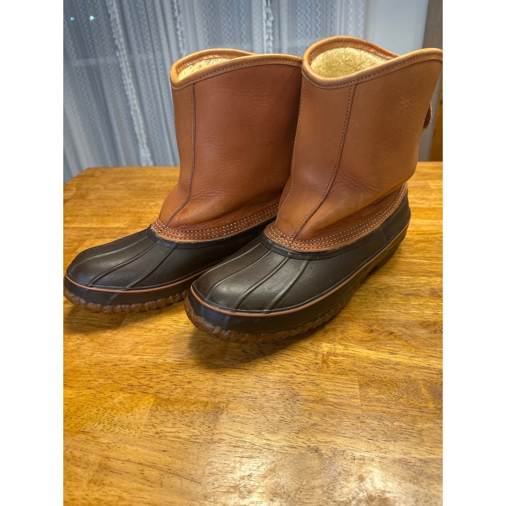 LL Bean Maine Hunting Shoe Lounger Boots Mens 10 M Shearling Lined Tan Brown USA